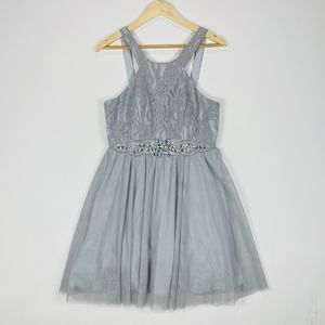 Juno Dress‎ Collection Grey Lace Net Skirt Beaded Y2K Dress Women Large New NWT